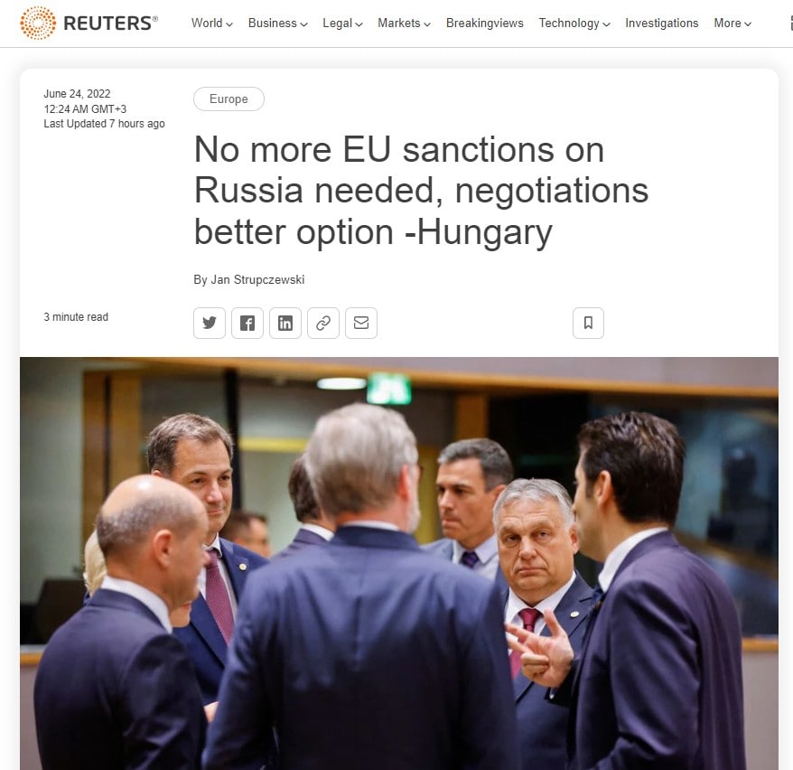 Венгрия призывает ЕС прекратить вводить санкции против России