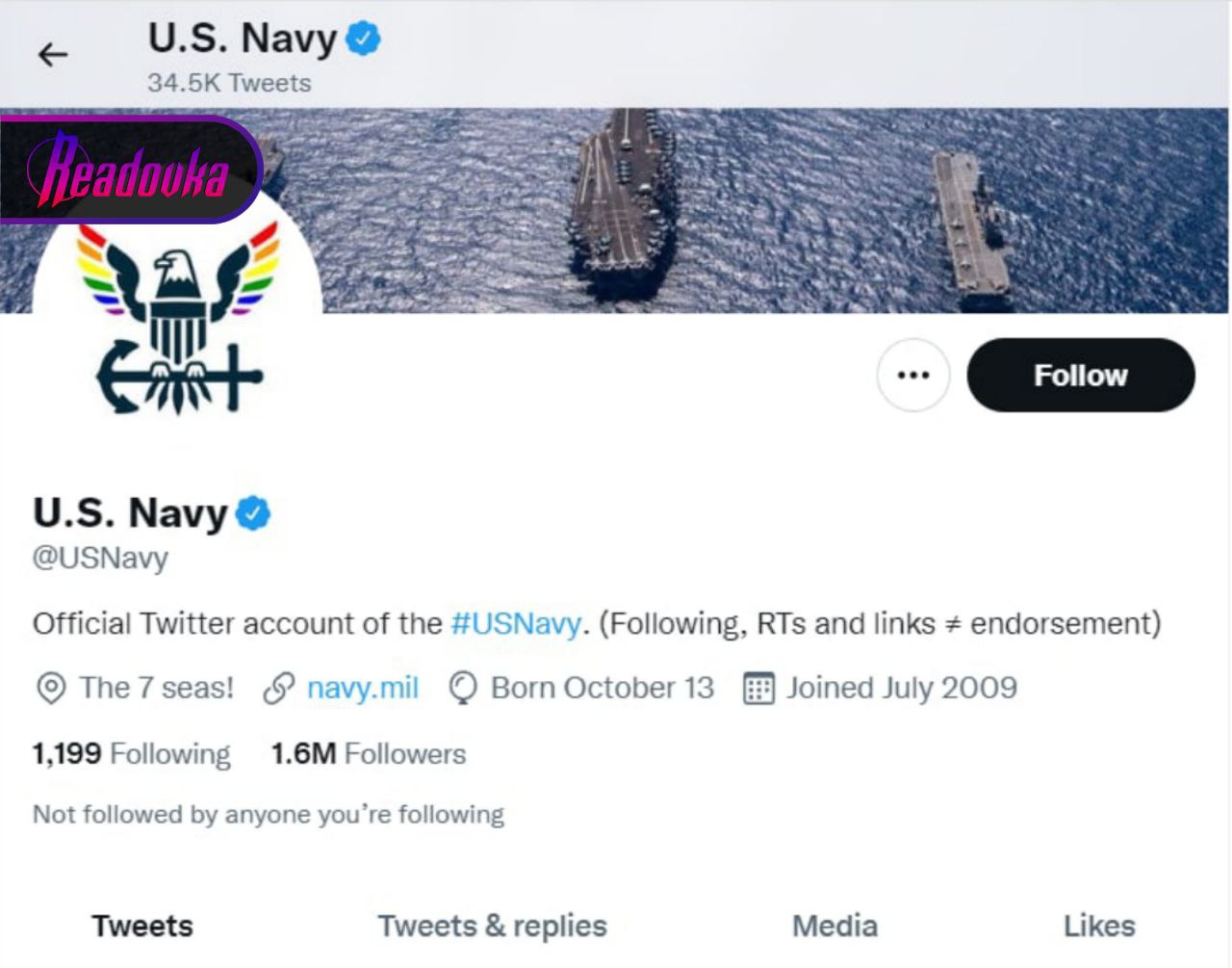 Американский флот изменил свой логотип в Twitter в цвета ЛГБТ-флага
