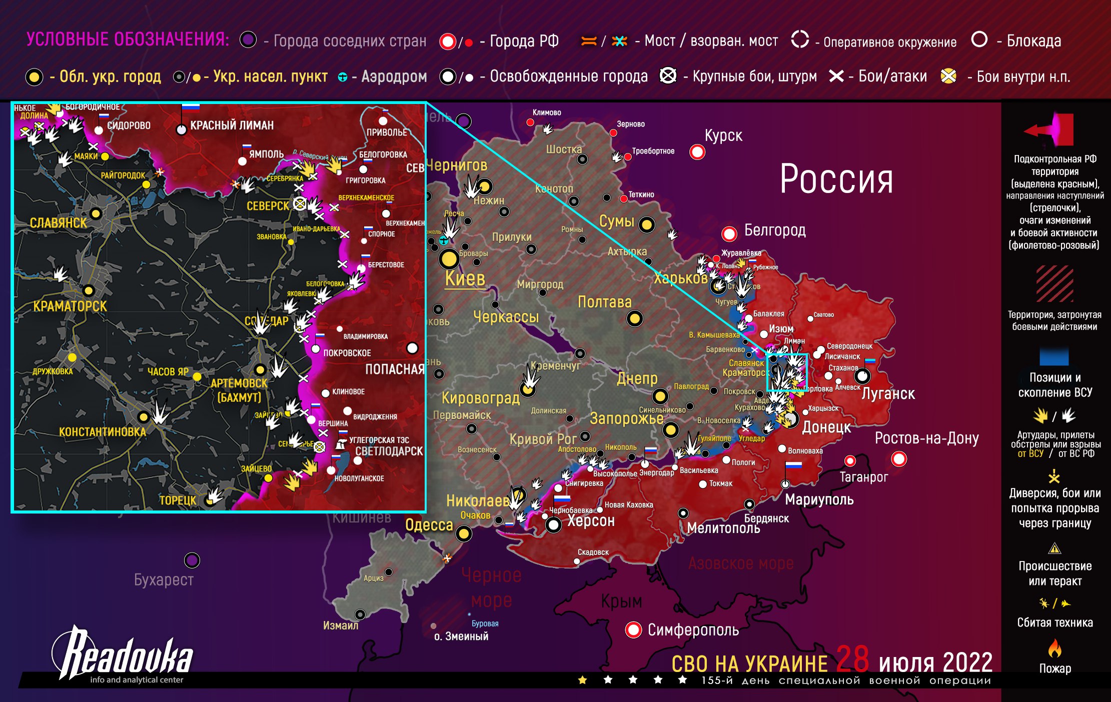 Карта военных действий и ситуация на фронтах вечером 28 июля