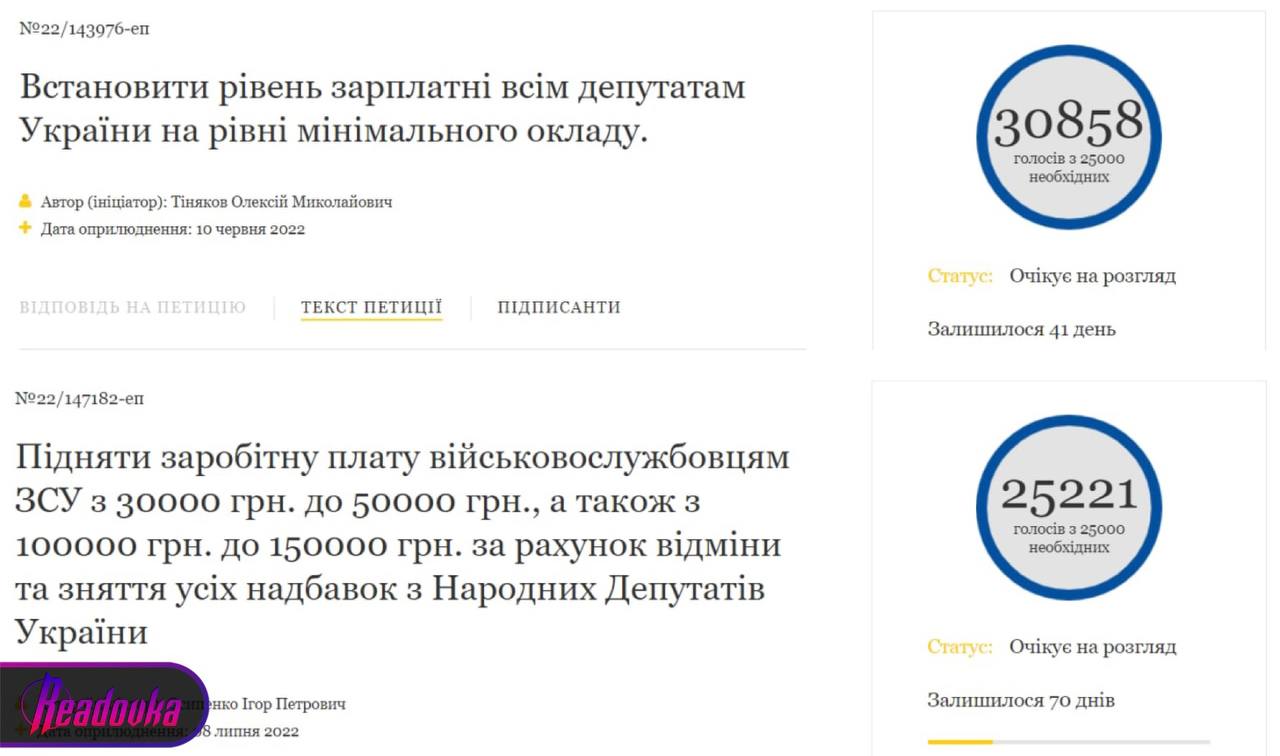 Петиция с требованием снять со всех депутатов Верховной рады надбавки набрала 25 тыс голосов
