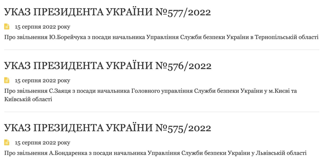 Зеленский уволил трех начальников управлений СБУ