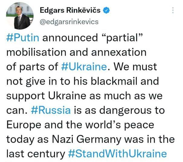 Глава МИД Латвии: Россия такая же опасная для Европы и мира, как и нацистская Германия