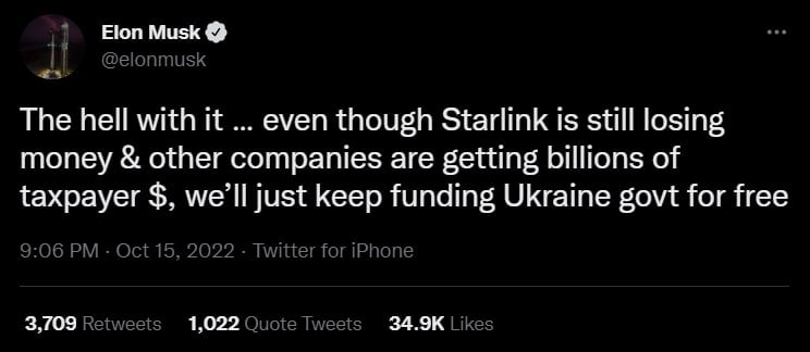 Илон Маск согласился спонсировать спутниковый интернет на Украине