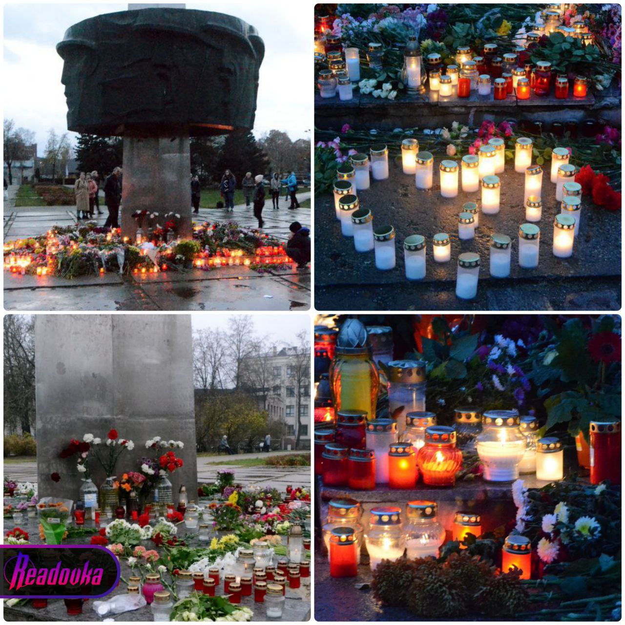 Жители латвийского Даугавпилса весь день несут цветы и свечи к памятнику советским воинам
