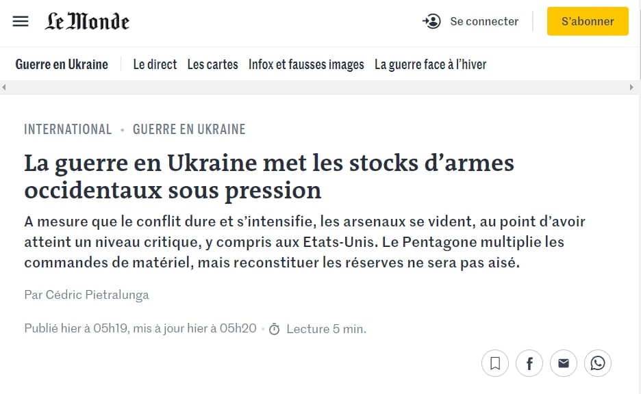 Запасы оружия в Европе и США достигли «критически низких» отметок