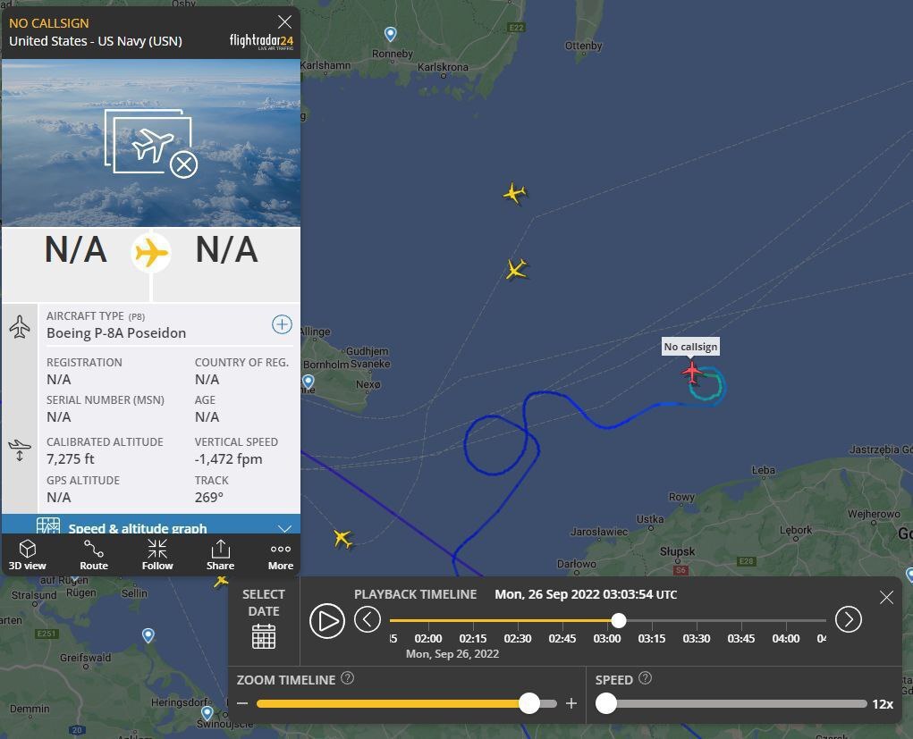 Flightradar: за результатами взрыва на «СП» следил P-8A Poseidon