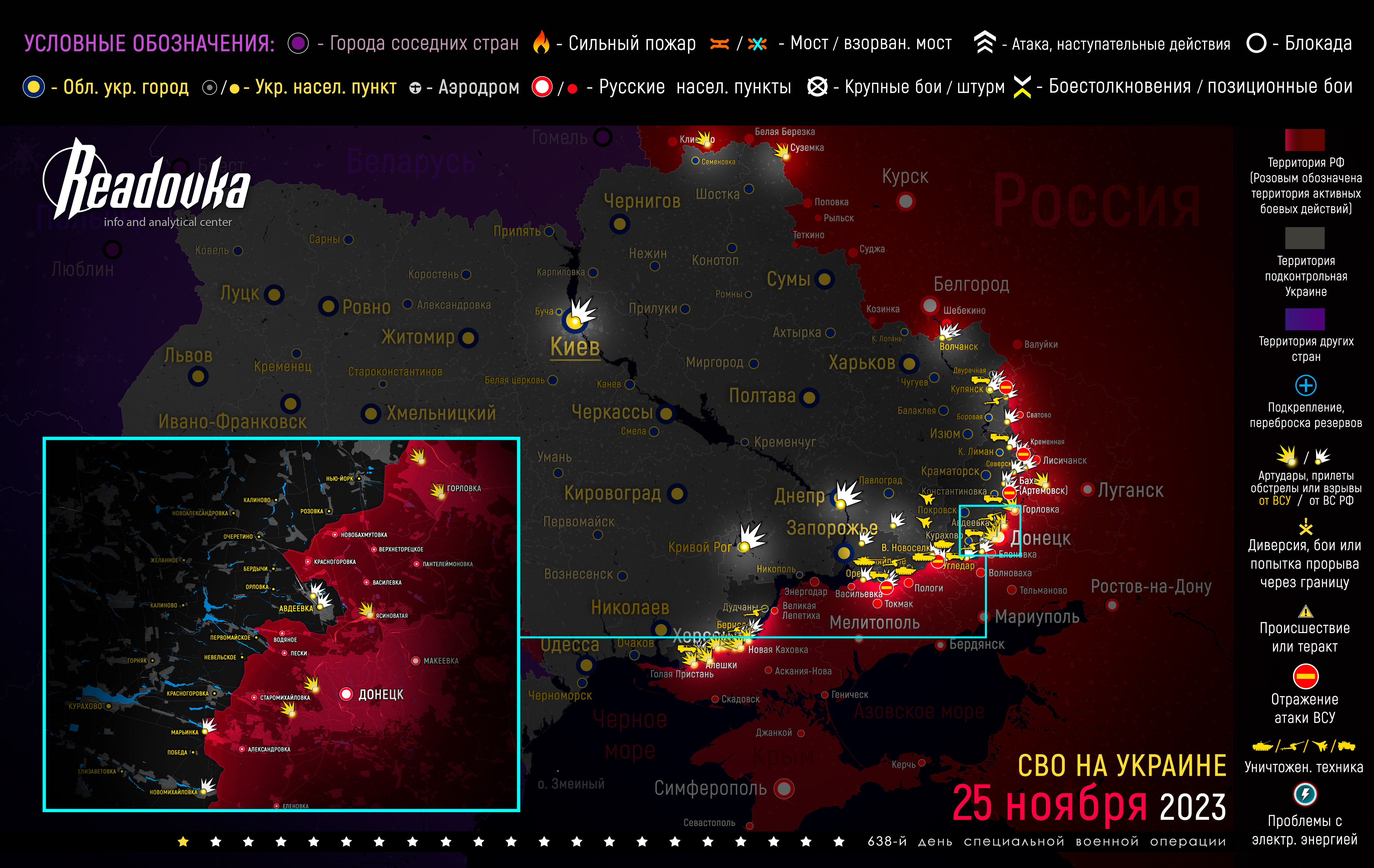 Карта военных действий вечером 25 ноября