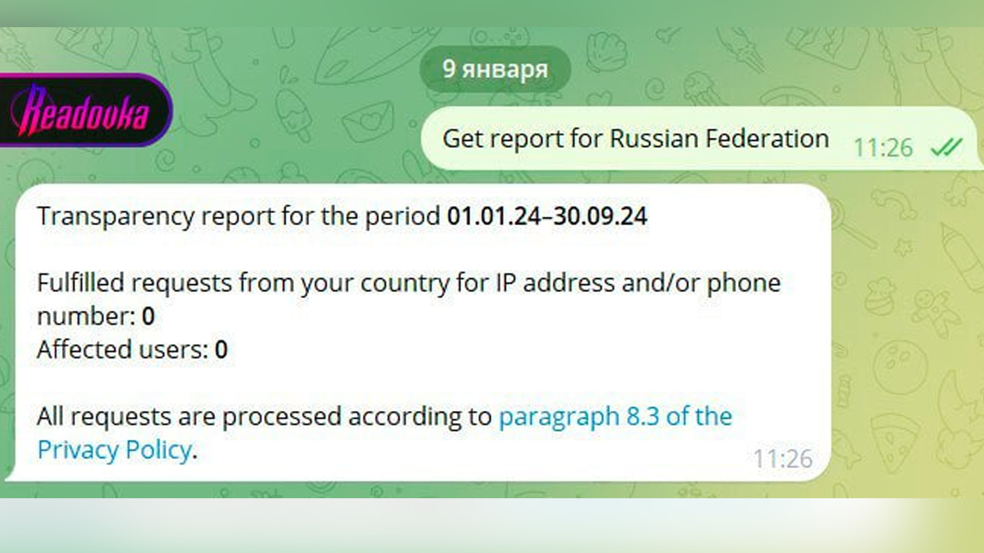 В 2024 году Telegram отказался предоставить России любые данные о преступниках