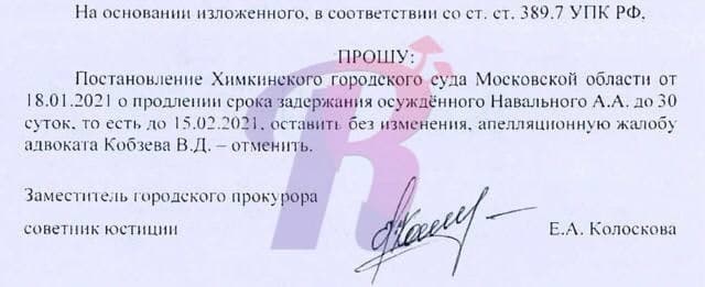 Химкинская городская прокуратура отменила апелляцию об аресте Навального