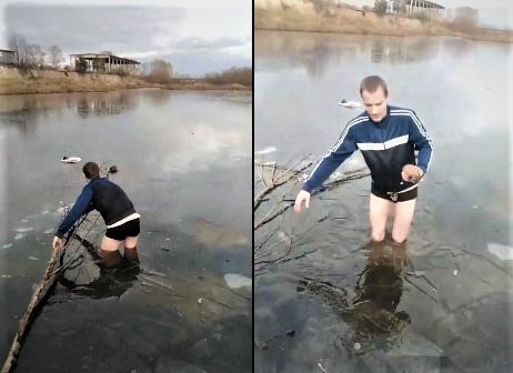 Сорвал с себя одежду и бросился в ледяную воду за замерзающими щенятами