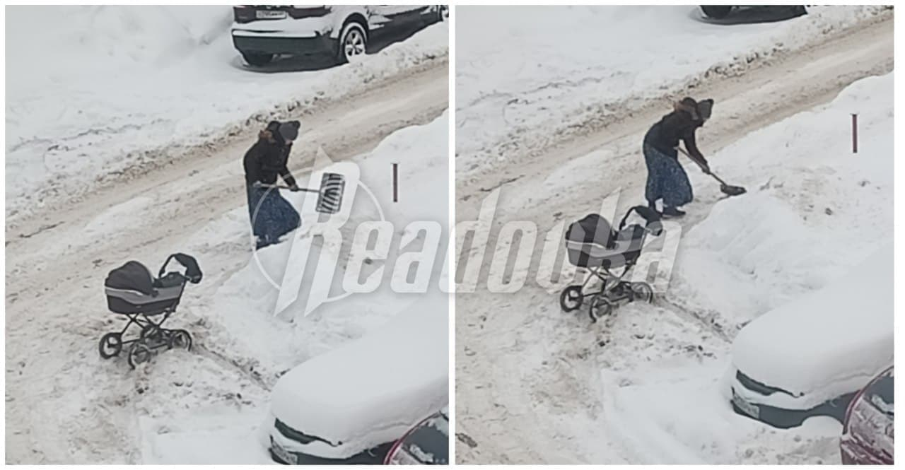 В Обнинске мамы с грудными детьми вынуждены сами убирать снег лопатами