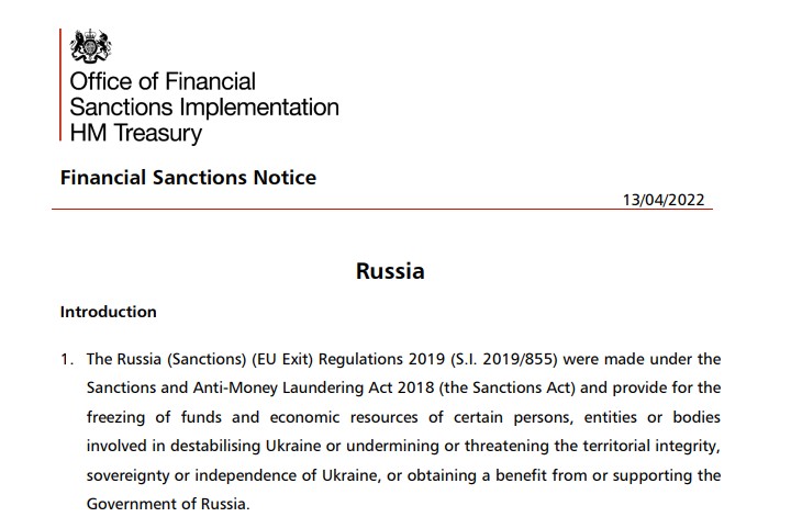 Великобритания расширила антироссийские санкции