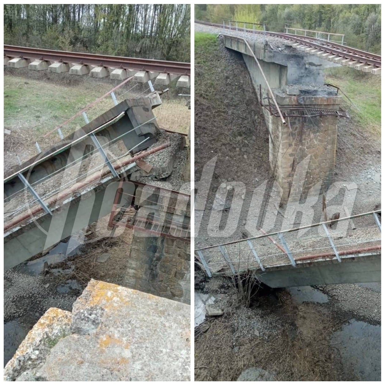 Как выглядит железнодорожный мост в Курской области после взрыва
