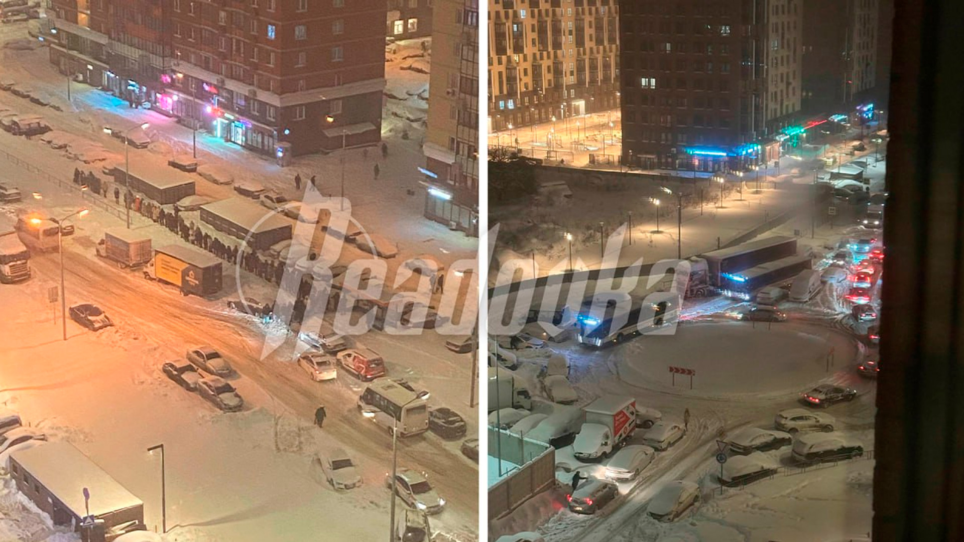 Жители подмосковных Люберец «застряли» на остановках из-за снежного коллапса