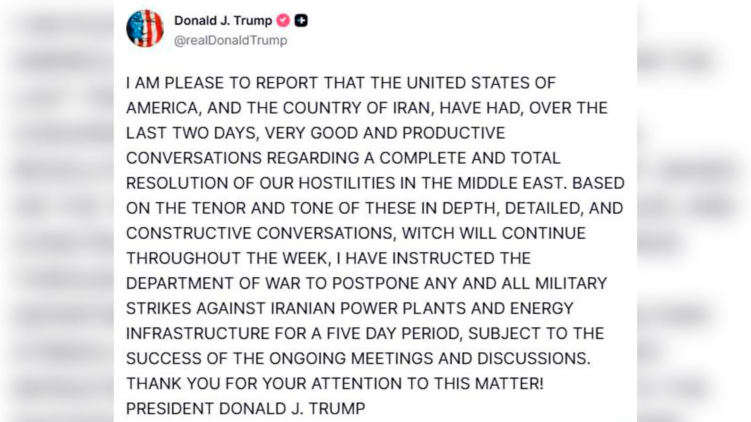 Трамп объявил о 5-дневном перемирии с Ираном