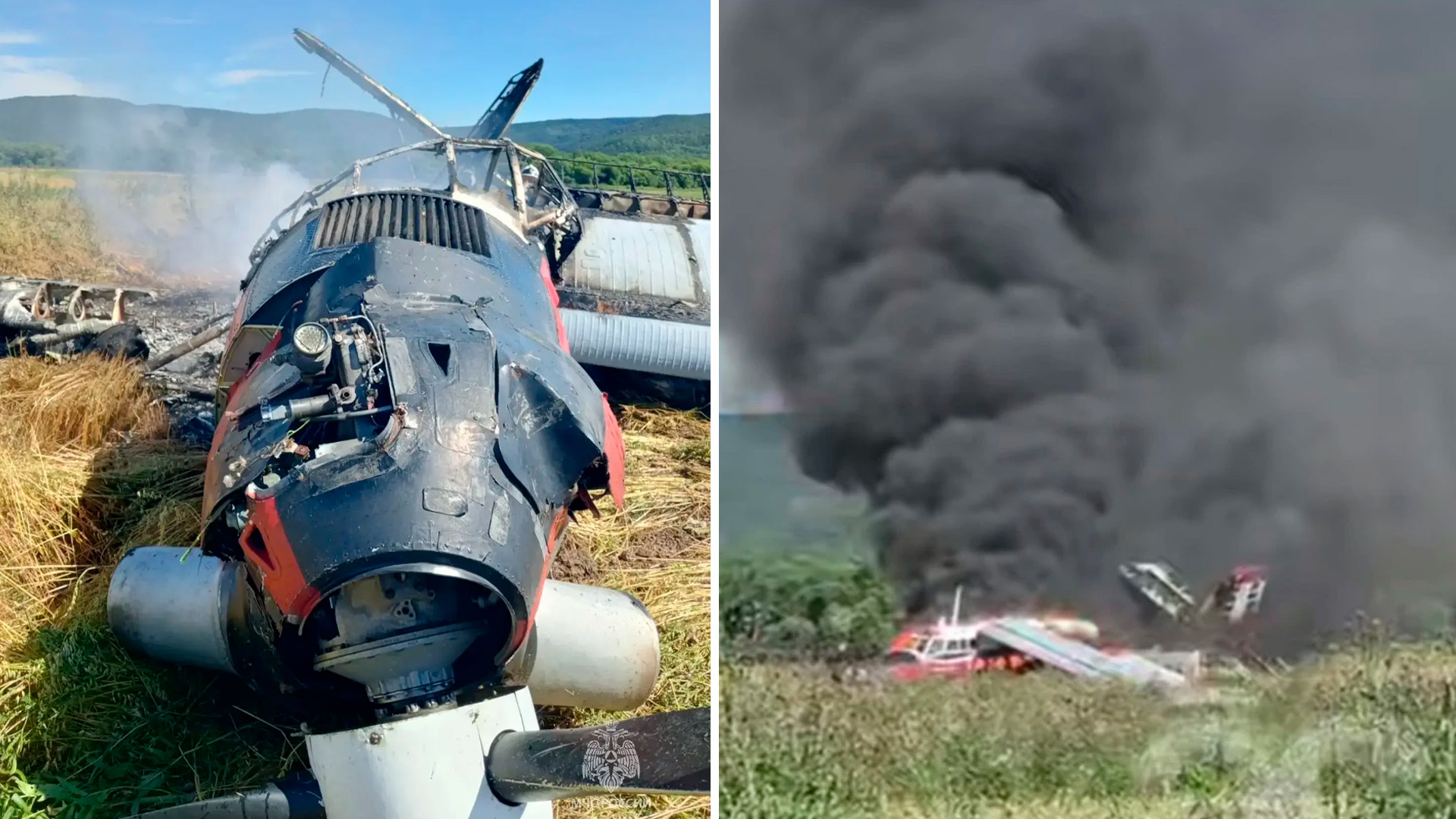 На Сахалине самолет Ан-3 загорелся при аварийной посадке в поле